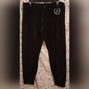 Y2K Juicy Couture Black Terry Cloth & Gold Tie Waist Casual Lounge Pants SZ L